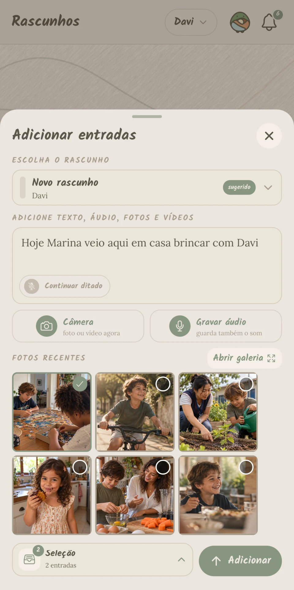 The Memmor screen for adding new moments